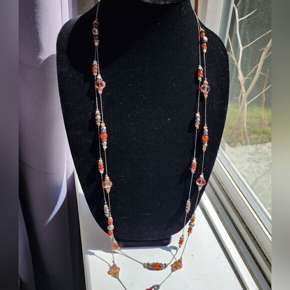 Charming charlie silver double strand floating crystal necklace - Picture 5 of 11